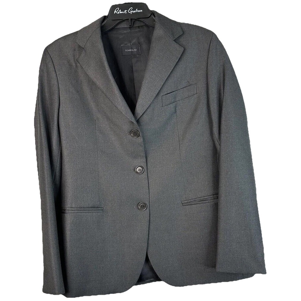 Tombolini Mens‎ Three Button Gray Wool Blazer Jacket Coat Italy Size 44 EUC